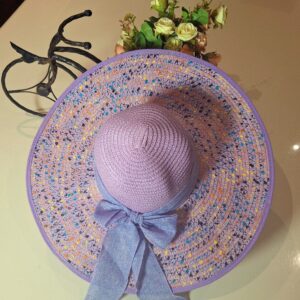 Decorated Wide Summer Hat - Starry Light Purple