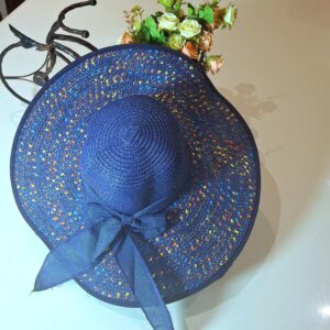 Decorated Wide Summer Hat - Starry Navy Blue