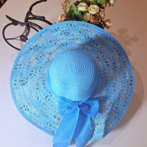 Decorated Wide Summer Hat - Starry Lake Blue