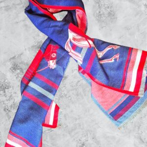 Cashmere Red and Blue Horse Design Scarf