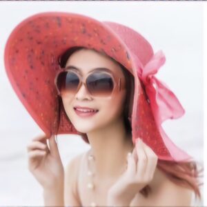 Decorated Wide Summer Hat - Watermelon Colour