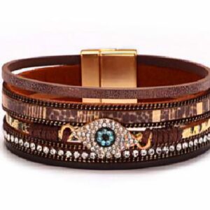 Vintage Big Leather Bracelet Eye - Coffee Colour