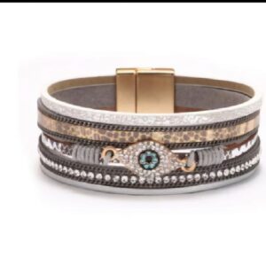 Vintage Big Leather Bracelet Eye - Gray