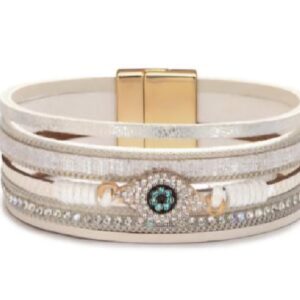 Vintage Big Leather Bracelet Eye - White