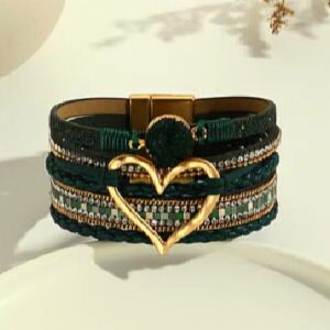 Vintage Big Love Leather Bracelet - Army Green