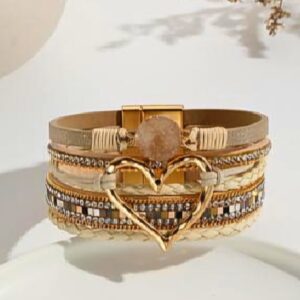 Vintage Big Love Leather Bracelet - Champagne