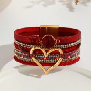 Vintage Big Love Leather Bracelet - Dark Red