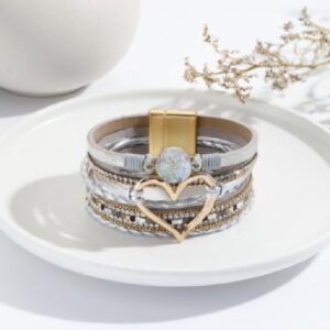 Vintage Big Love Leather Bracelet - Gold & Silver