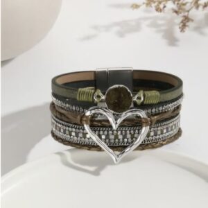 Vintage Big Love Leather Bracelet - Grass Green