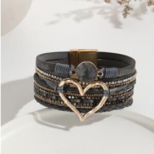 Vintage Big Love Leather Bracelet - Grey