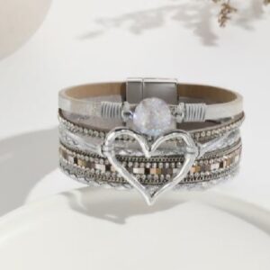 Vintage Big Love Leather Bracelet - Silver