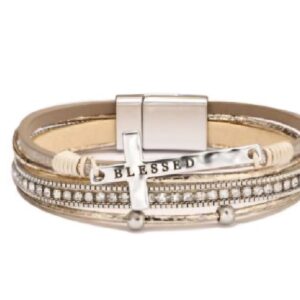 Vintage Thin Leather Blessed Bracelet - Khaki