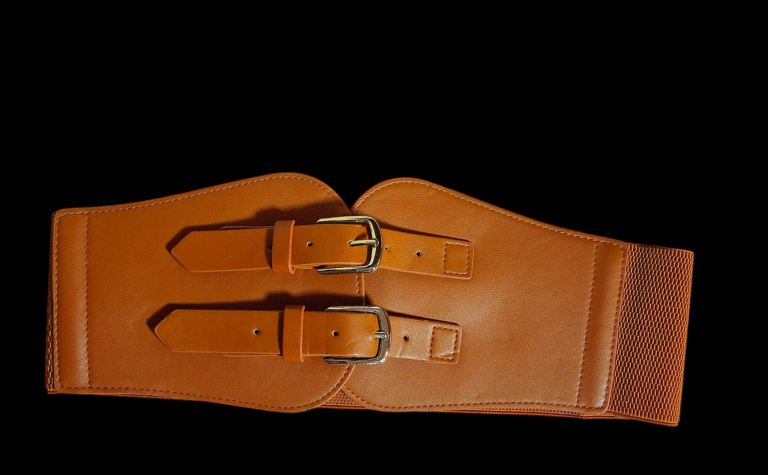 BT 014 brown thick dress belt 2 thin buckles