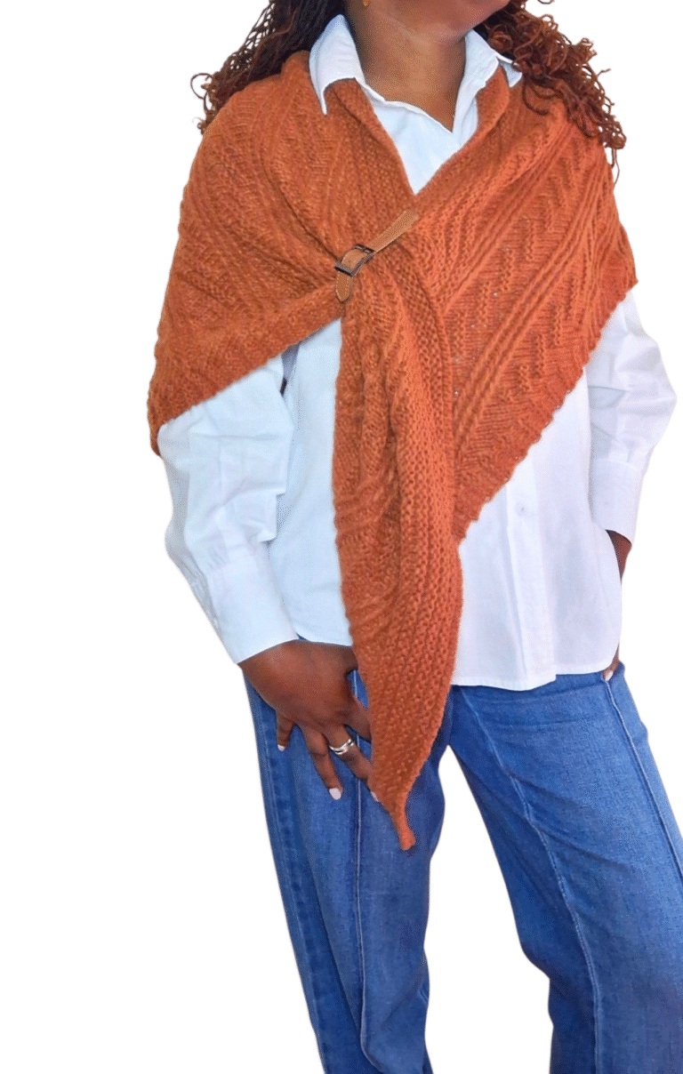 004 leather knit tie scarf caramel