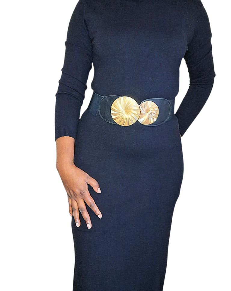 BT 002 black dress belt full circle buckle