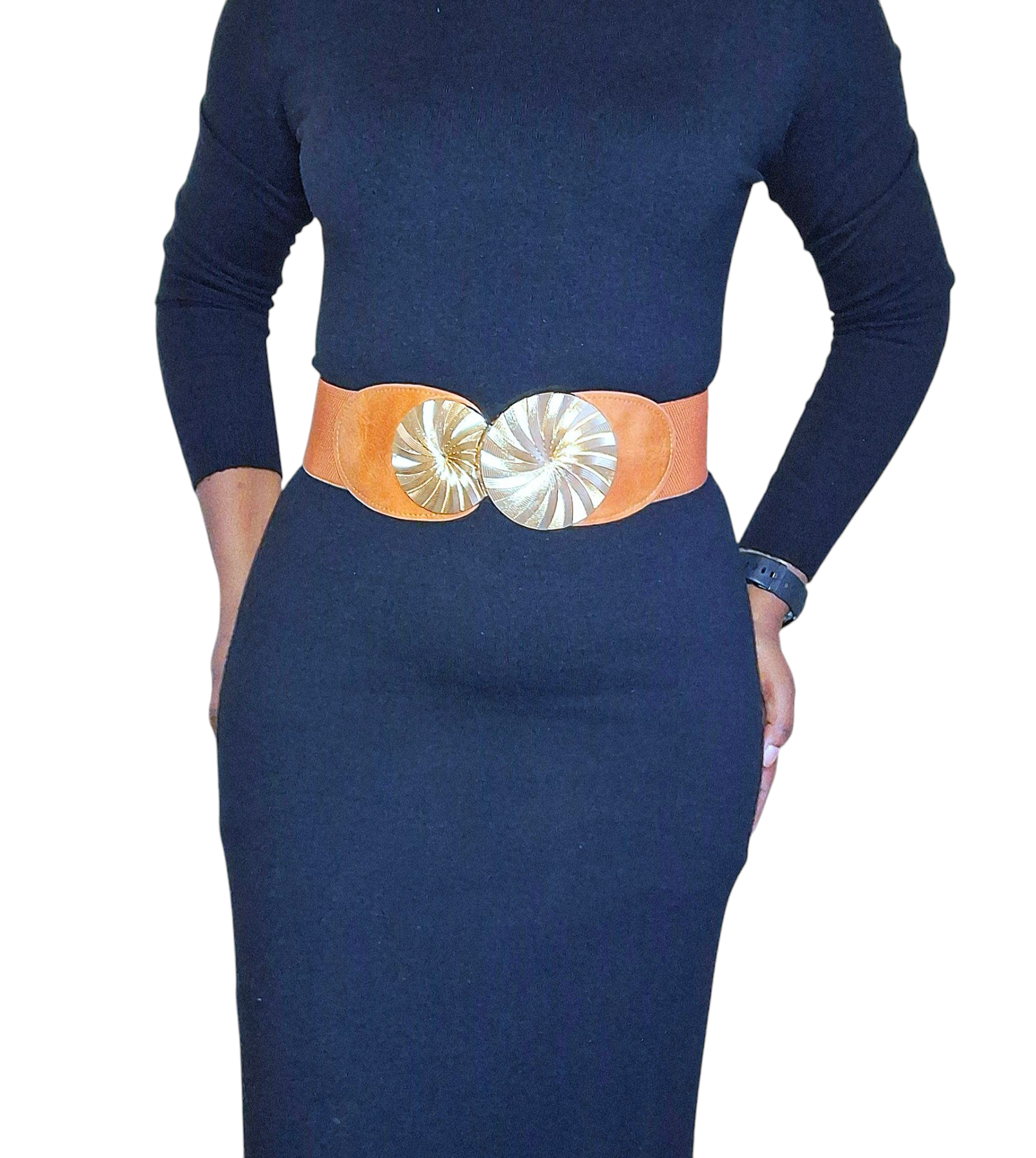 BT 003 brown dress belt full circle buckle