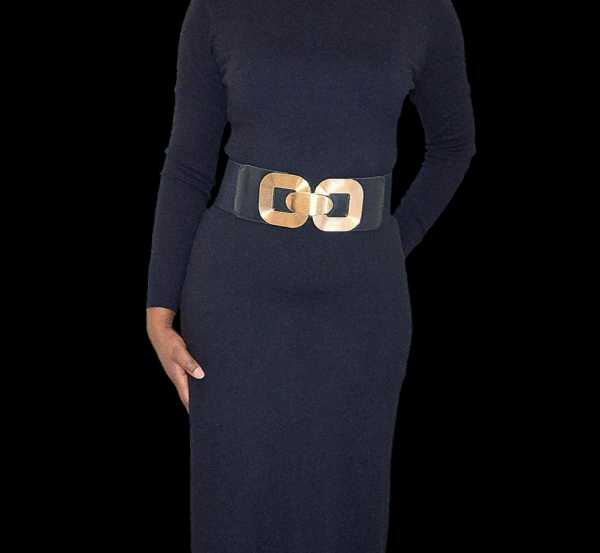 BT 004 black dress belt square buckle
