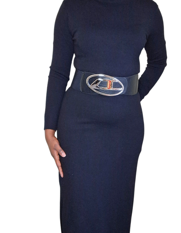 BT 010 black dress belt silver D buckle