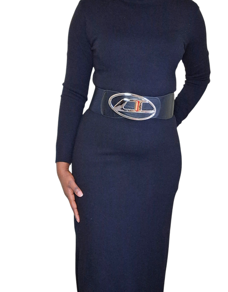 BT 010 black dress belt silver D buckle