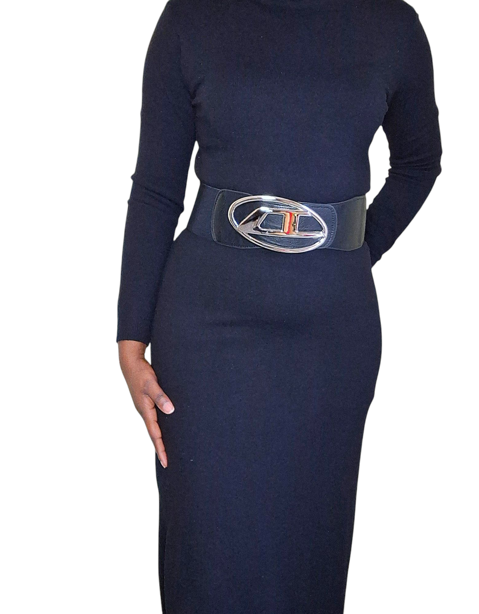 BT 010 black dress belt silver D buckle