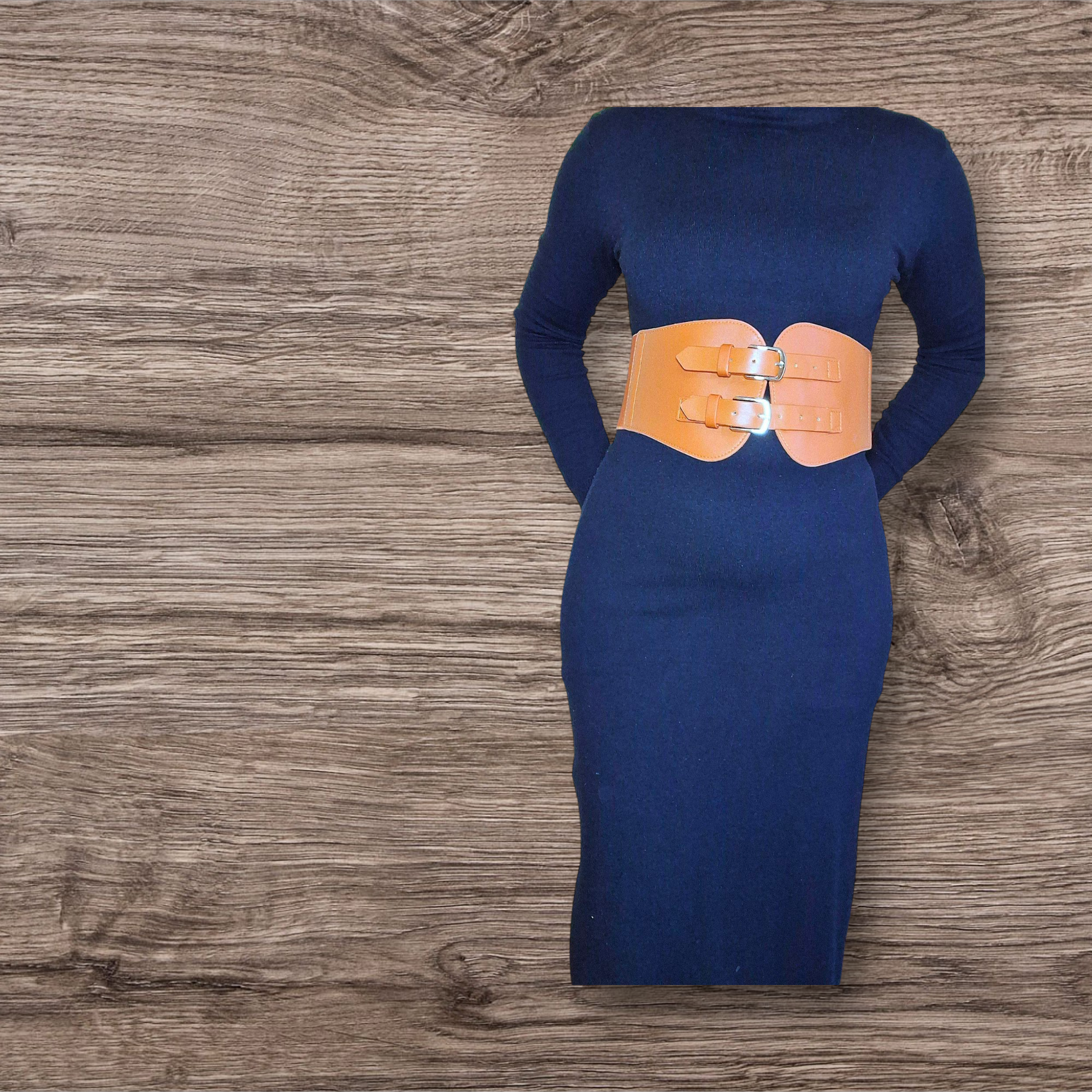 BT 014 brown thick dress belt 2 thin buckles