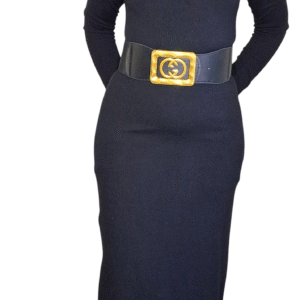 GG Squared Buckle Black Dress Belt